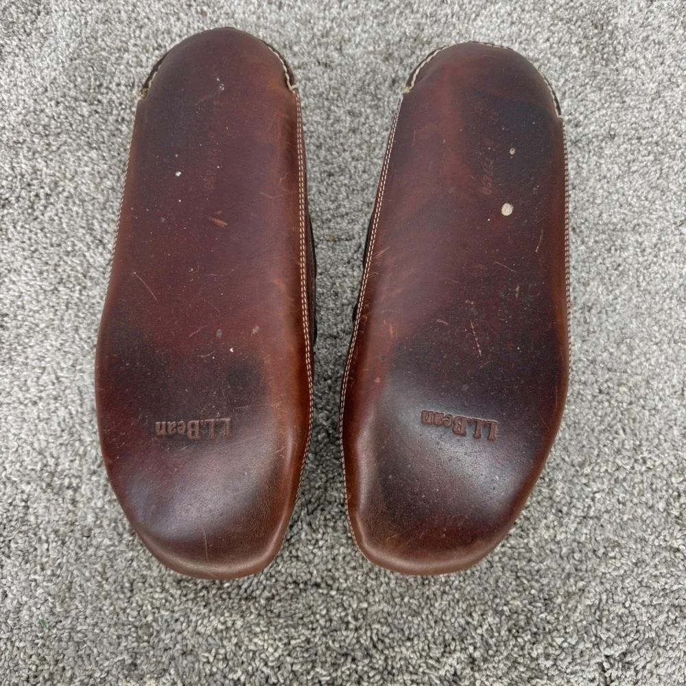 LL Bean Mens Brown Leather Driving Moccasins Slippers Loafers Size 11 D 197690